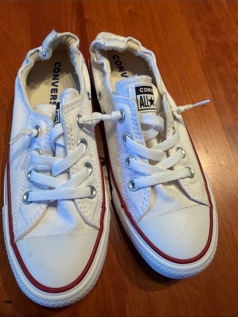 Converse Kids Low Top Sneakers - White with Red Stripe